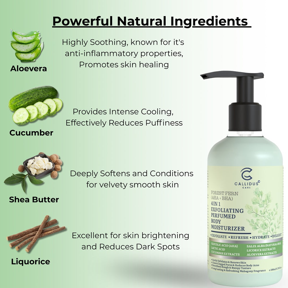 Callidus Care Forest Fern (AHA + BHA) 4 in 1 Exfoliating Perfumed Body Moisturizer
