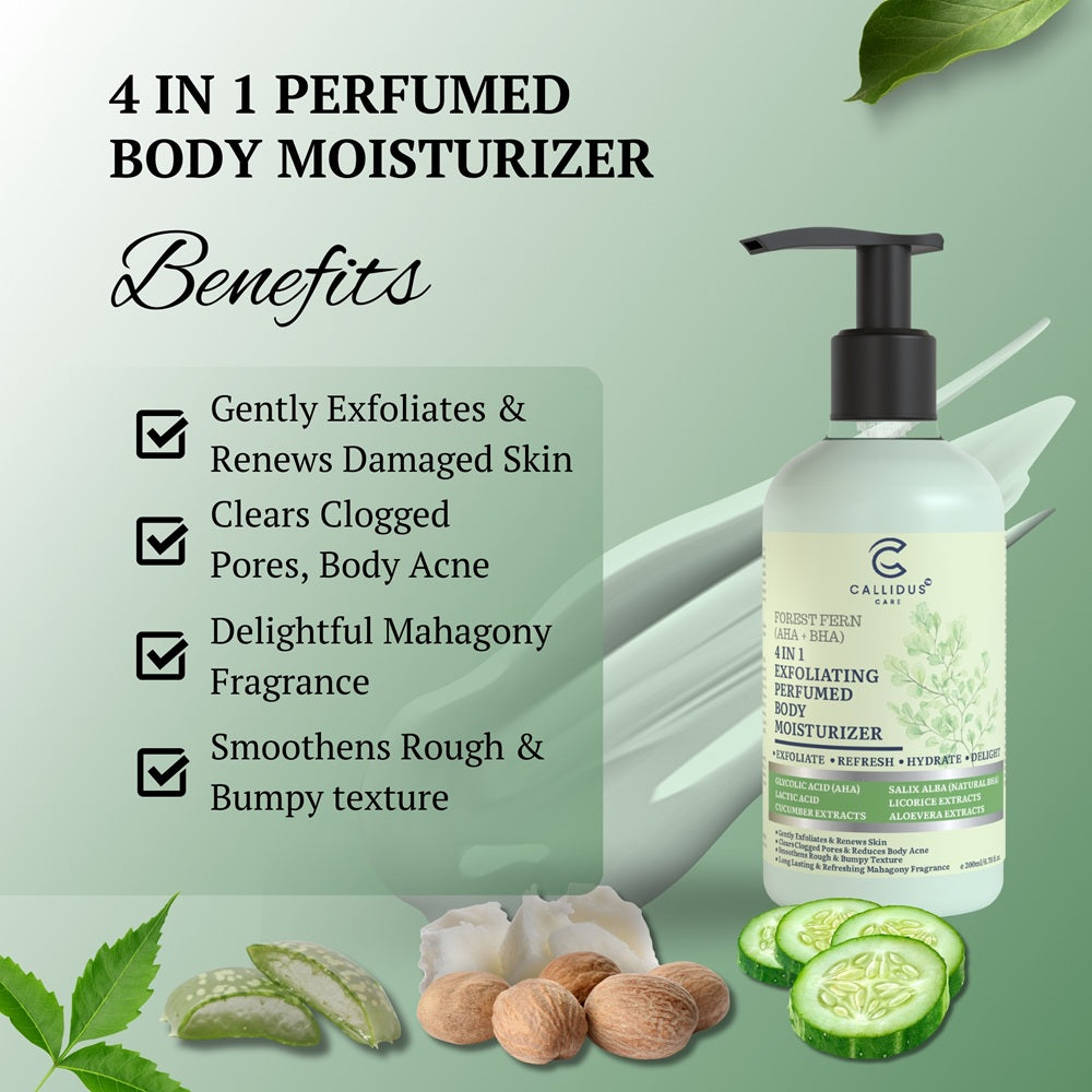 Callidus Care Forest Fern (AHA + BHA) 4 in 1 Exfoliating Perfumed Body Moisturizer