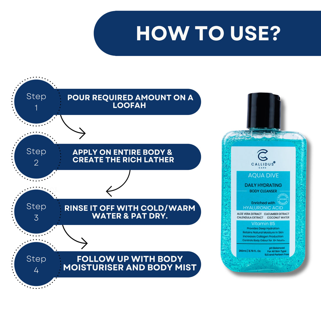 Aqua Dive Body Cleanser – Hydrating with Hyaluronic Acid, Aloe & Vitamin B5