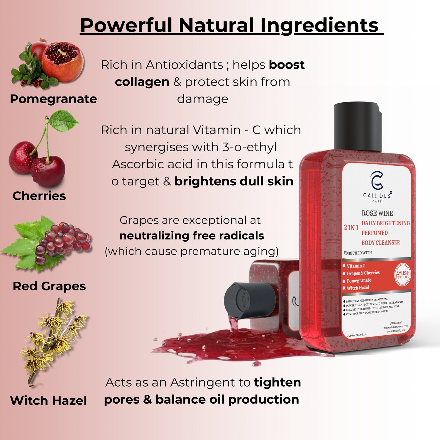 Callidus Care Rose Wine 2 in 1 Daily Brightening Perfumed Body Cleanser