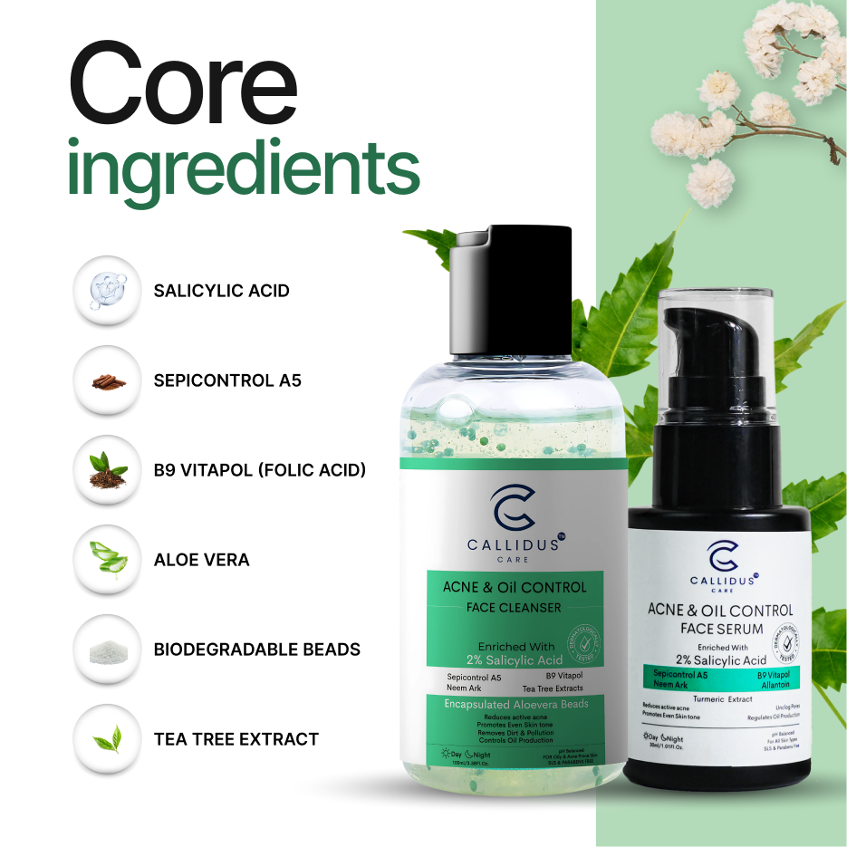 Acne Control Face Cleanser & Serum Combo – Clear, Matte & Healthy Skin | Callidus Care