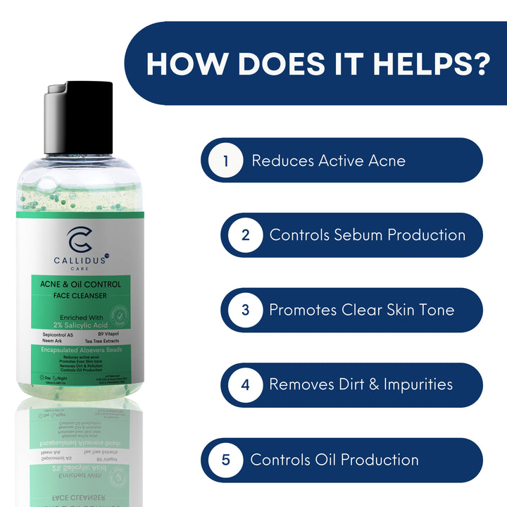 Callidus Care Acne & Oil Control Face Cleanser benefits – reduces acne, controls oil, clears skin tone