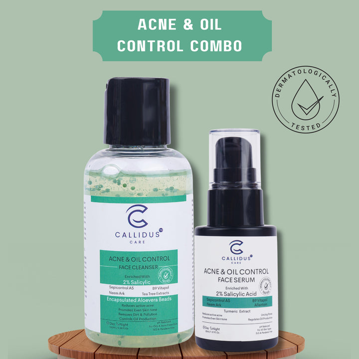 Callidus Care Acne and Oil Control Combo featuring face cleanser and serum for oily, acne-prone skin