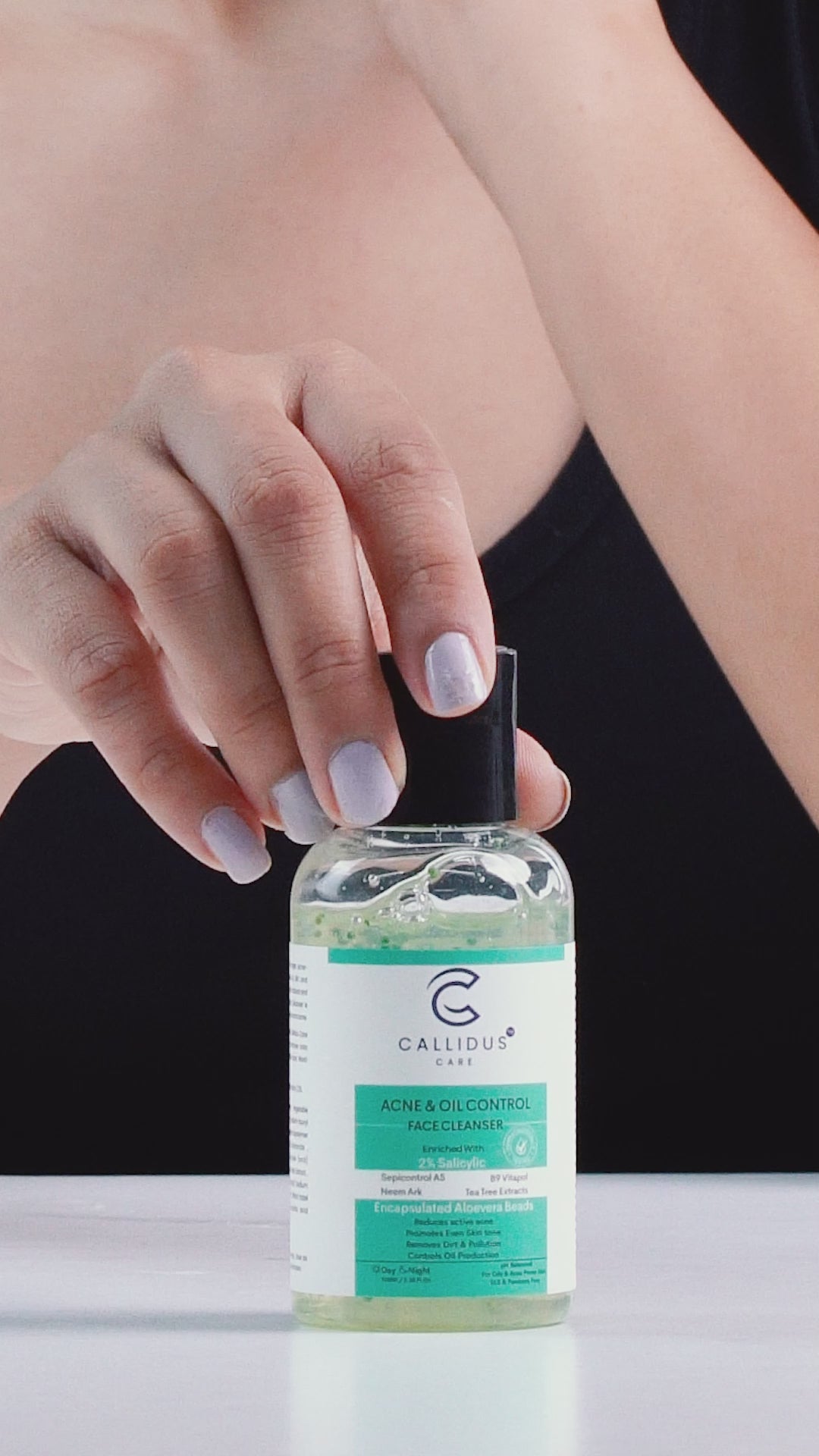 Acne cleanser usage by model video