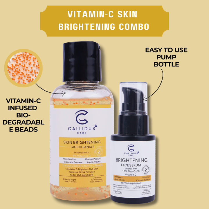 Callidus Care Brightening Face Cleanser with Vitamin C Beads and Face Serum in Easy Pump Bottle